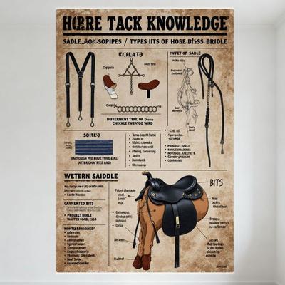 Vintage Pferdezaumzeug Wissen Metallblechschild Pädagogische Infografik für Sattel Zaumzeug Gebisse Satteldecke Dekoration für Zuhause Bar Ma