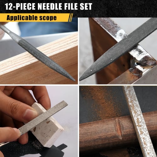 TARIST 12-Piece File Set with Storage Bag, Includes Metalworking Files and Diamond Files, Flat, Round, Half-Round, Triangular, Square, and Spear-Shape