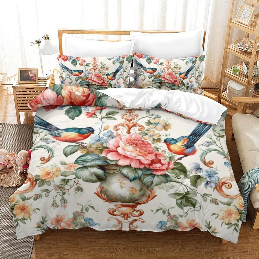 3D Digital Printing Hand-Painted Plant Flower Quilt Cover Pillowcase Two Or Three-Piece Set Polyester Abraded