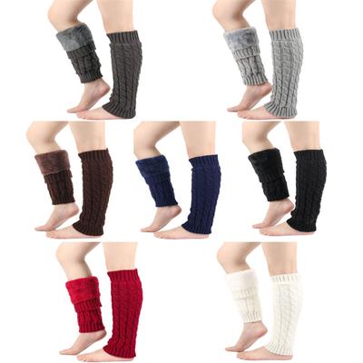 Women Knitted Leg Warmer Winter Warm Thermal Plush Leg Warmers Knee High Socks Boot Cuffs Streetwear