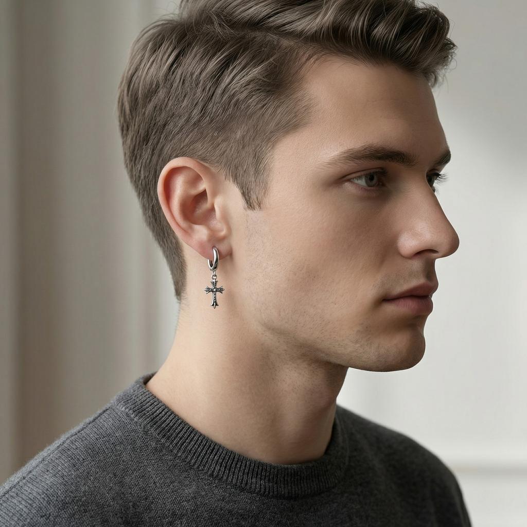 Punk Thorns Cross Hoop Earrings for Men Women,Anti Allergy Stainless Steel Metal Huggies,Waterproof Piercing Jewelry