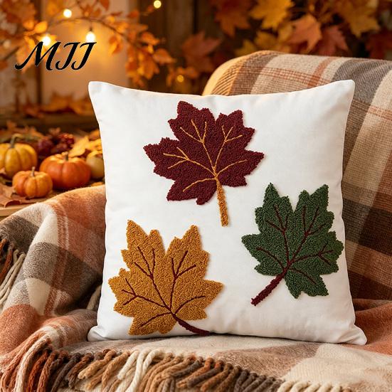 Skin Friendly Throw Pillow Shells Maple Leaf Cushion Cover, Fall Acorn Decorative Sofa Cover 18x18 Inches Farmhouse Case for Autumn Home Decor Covers