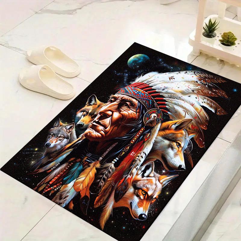 Indian Chief Wolf Bear Carpet Rug for Living Room Bedroom Home Sofa Decoration,Kids Play Non-slip Floor Mat