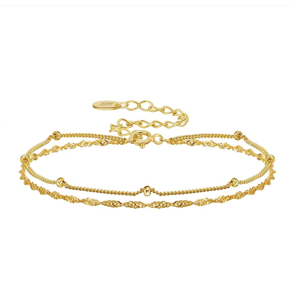 

EFFIE QUEEN 100% S925 Silver 14k Gold Double Layered Chain Bracelet Simple Jewelry for Women Wedding PartyWedding Party SB131