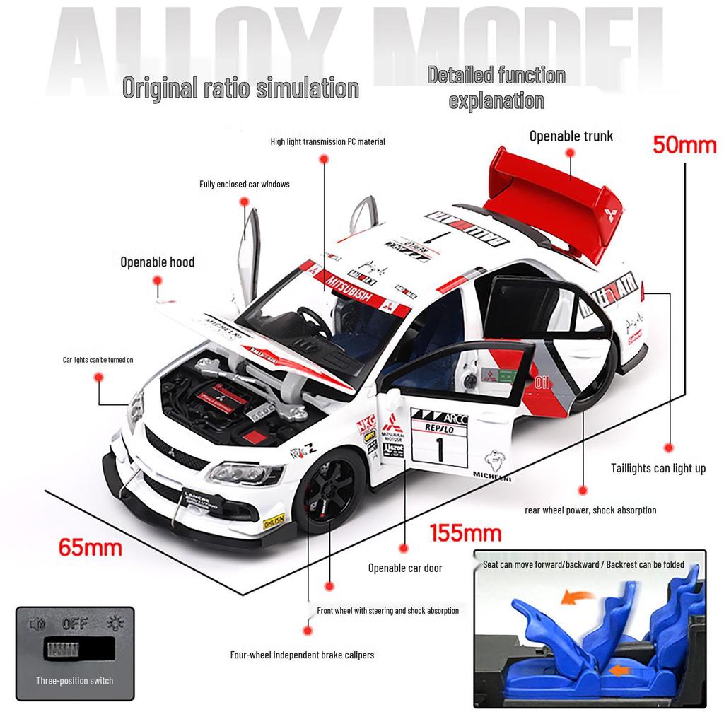 Mitsubishi Evo 1:32 Alloy Car Model with Pull-Back and Sound Effects - EVO Rally Series Collectible Ornament