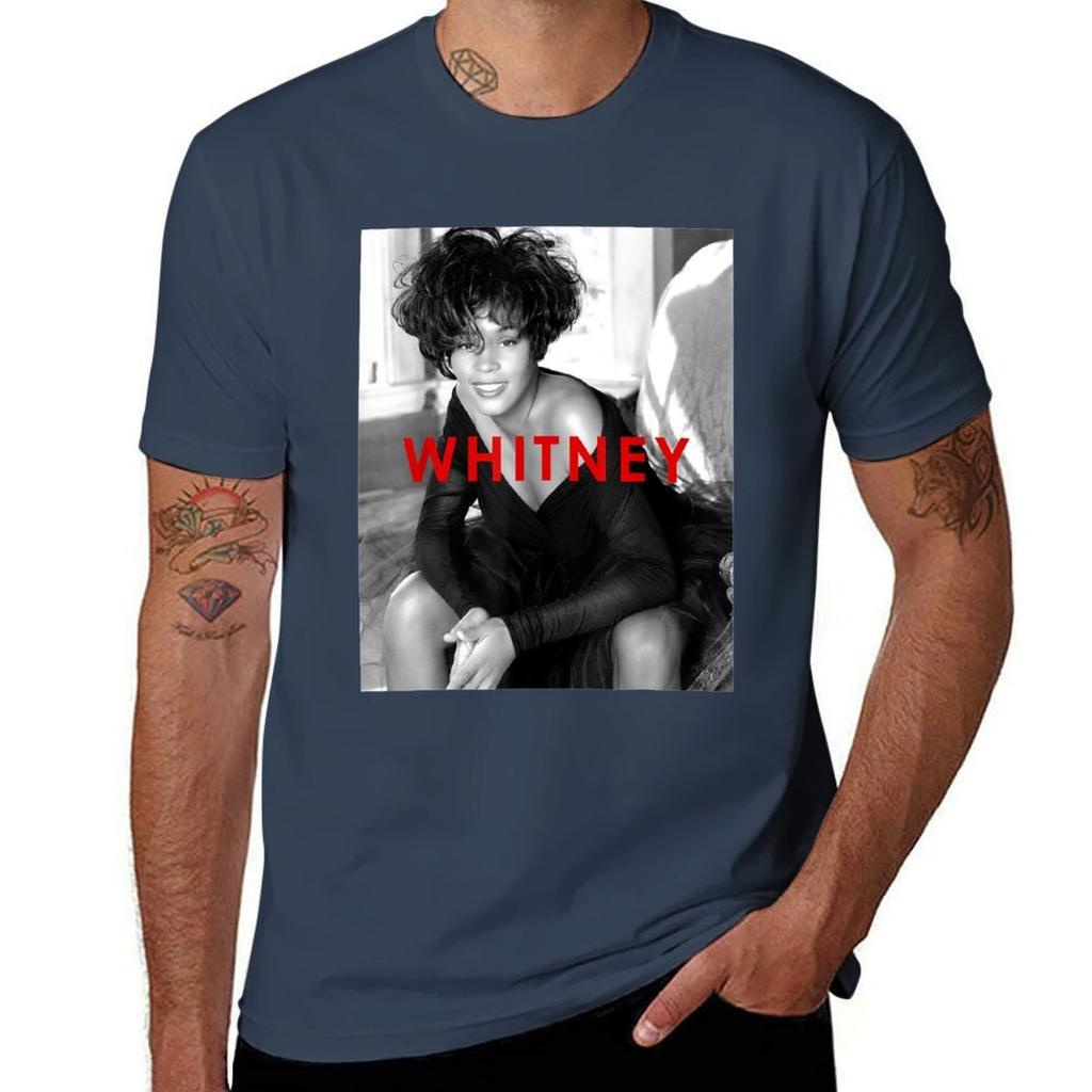 Whitney Houston Official Bw Photo Red Title Tshirt High Elasticity Sports Tee Shirt