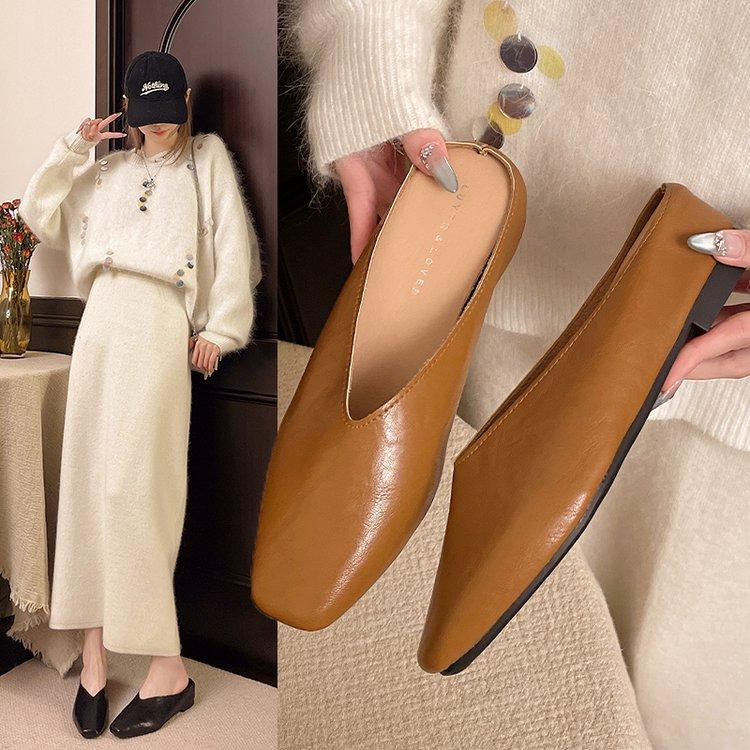Baotou Half Slippers Women's Outer Wear 2025 New Korean Version Gentle Fairy Soft Flat Casual One-pedal Muller Shoes