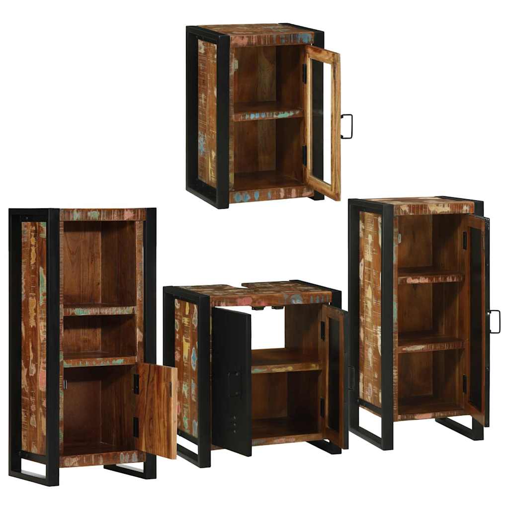 Bathroom Furniture Set with Shelf 4 pcs Multicolored Solid Reclaimed Wood
