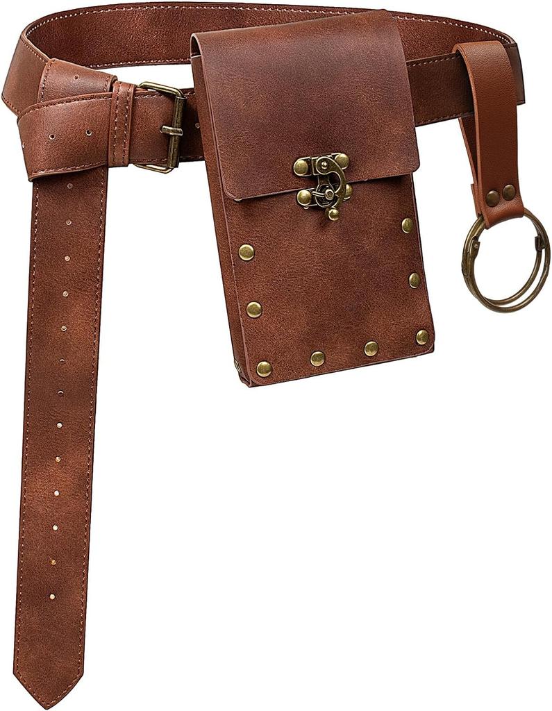 4PCS/1PCS MedievalCosplayLeather Belt Copper Coin Waist Bag Renaissance Dress Steam Belt Role Playing Halloween Belt Set Cosplay