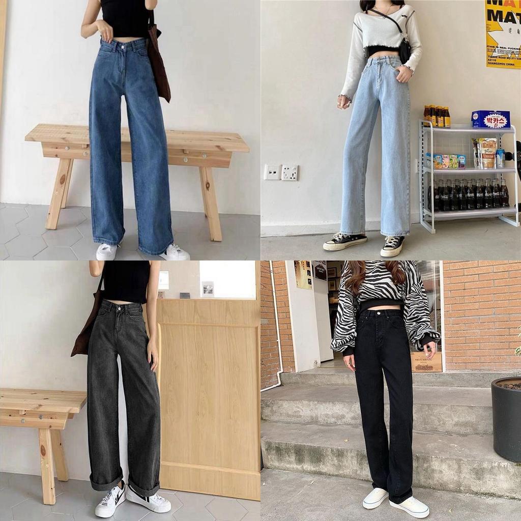 Denim Jeans For Women High Waist Wide Leg Thin Cotton Polyester Fabric For Office Wear