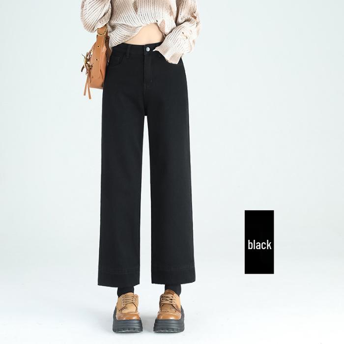 Fleece-Lined High-Waisted Stretch Denim Cigarette Jeans in Nostalgic Blue XL
