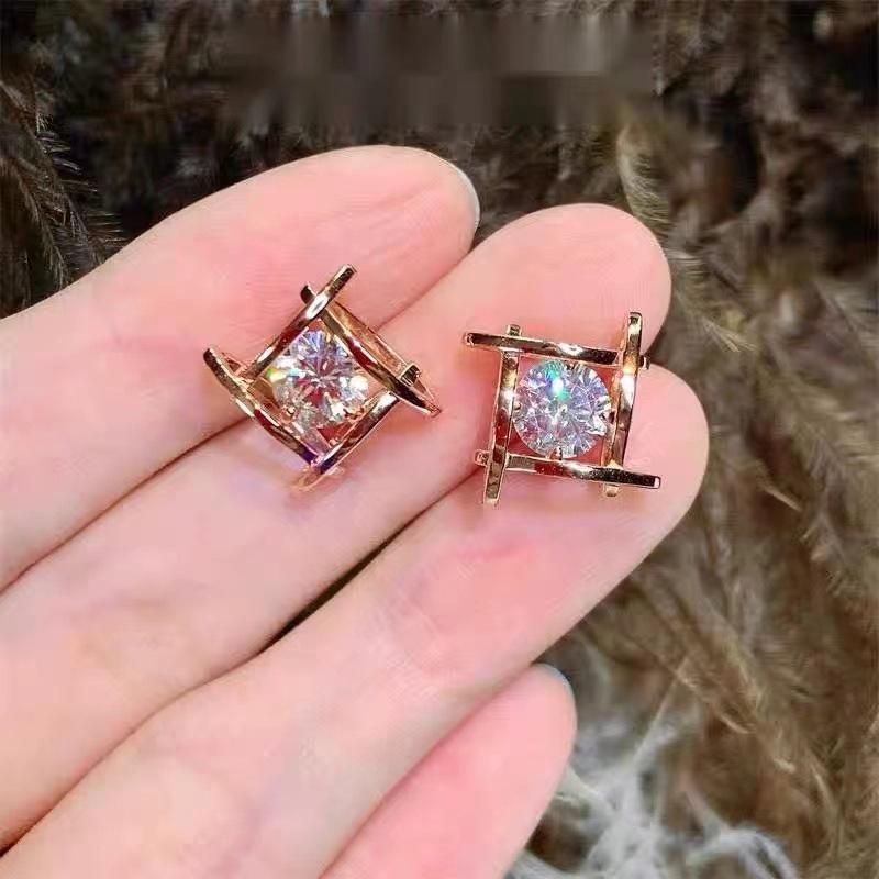 Korean Zirconia Rhombus Stud Earrings: Elegant, Fashionable, Versatile Jewelry for Girls