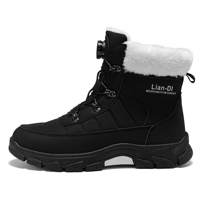 Large Size High-top Mens Cotton Shoes Snow Boots Keep Warm Plush Lining Breathable Waterproof Fabric Non-slip Soles Safe Shoe