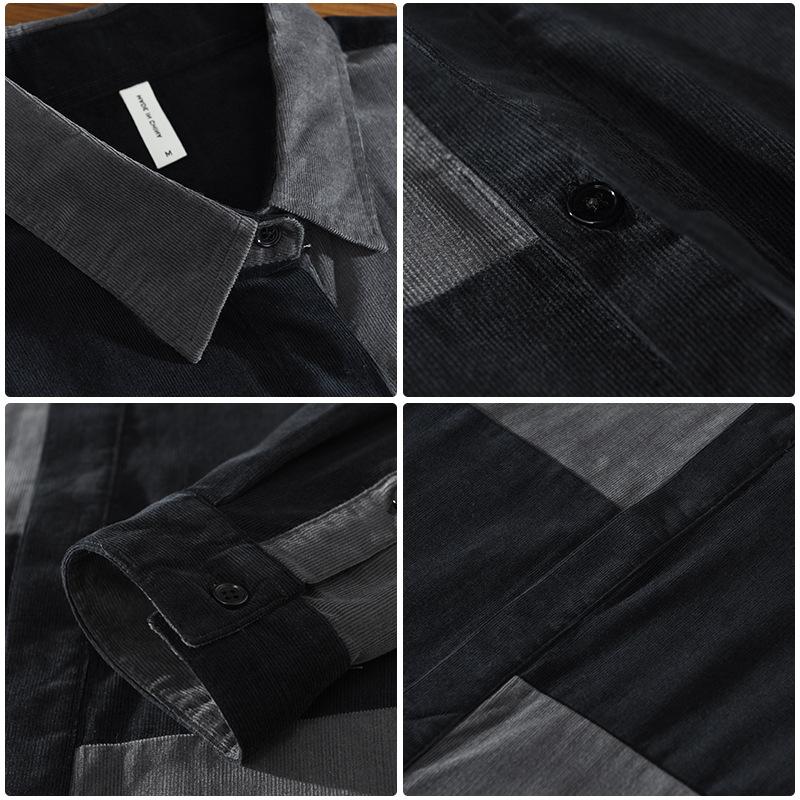 Spring/autumn Corduroy Long Sleeve Shirts for Men Youth Street Style Trending Loose Shirt Pure Cotton Patchwork Shirt Casual Top