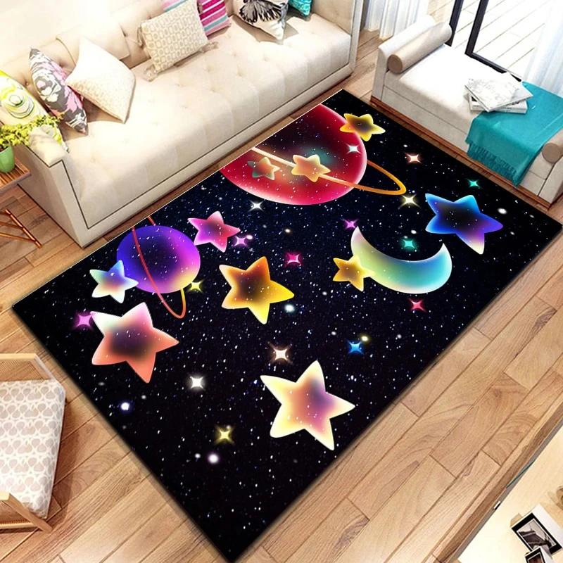 Cartoon Outer Space Astronaut Carpet Universe Galaxy Area Rug For Bedroom Living Room Decor Planet Doormat Starry Sky Floor Mat