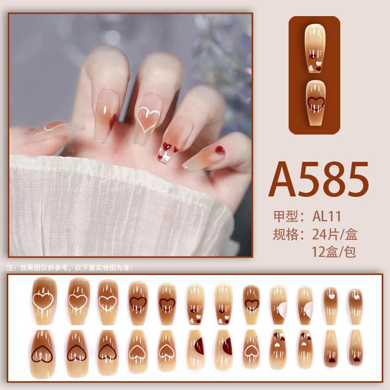 Winter fresh and simple pure lust style bride dance wear nails rainbow love rose fake nails