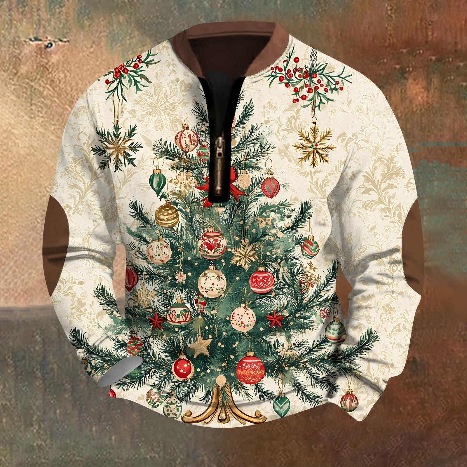 

Чоловічий модний повсякденний світшот з різдвяним принтом і довгим рукавом із застібкою-блискавкою L хакі