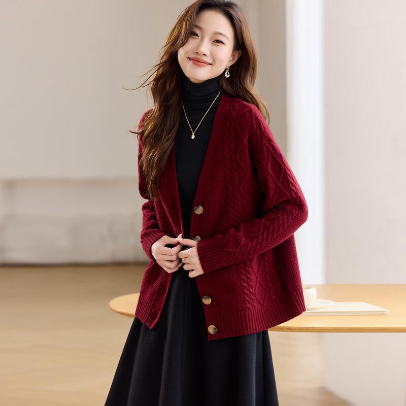 Srcr Women's 100% Wool Thick Knitted Cardigan