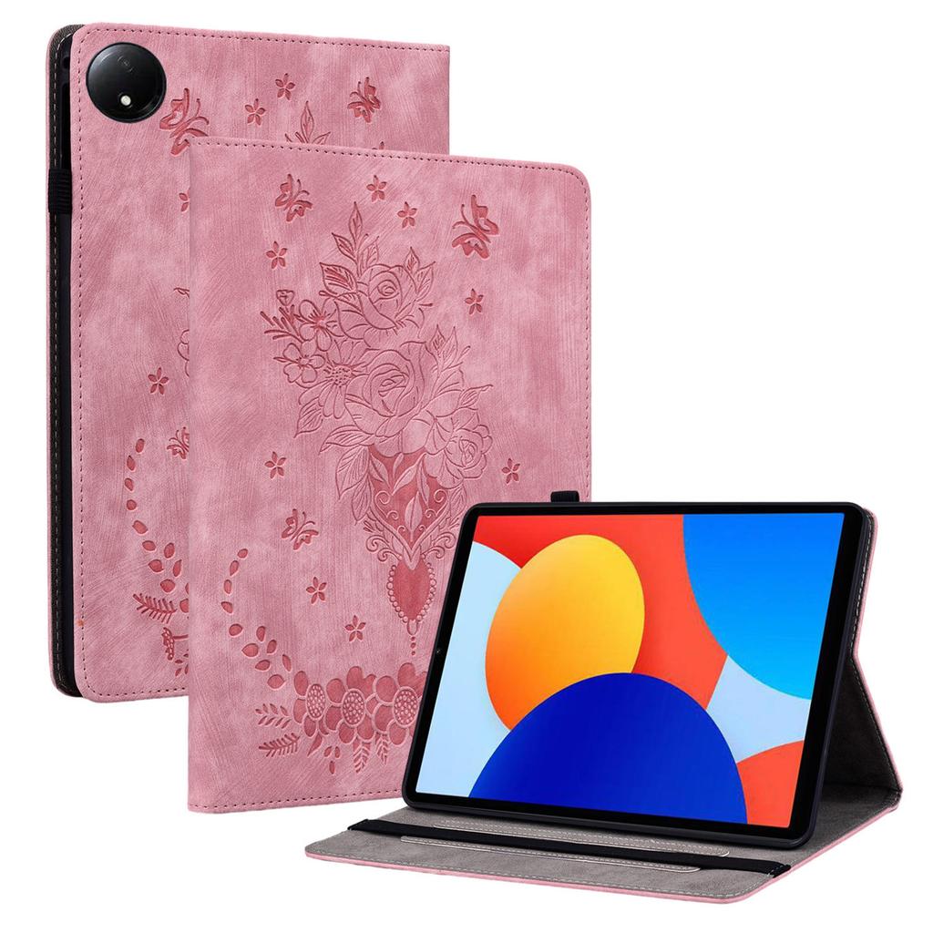 For Xiaomi Redmi Pad SE 4G 8.7 inch Case Card Holder Anti-Scratch Leather Cover Rose Flower Imprint