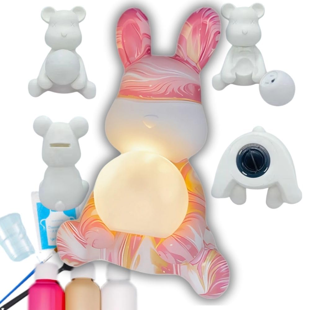 Rabbit Piggy Bank Drawing Craft Polling Art At Animal Indirect Making Pink Lamp, Kit, Kit, Handmade, Home, Lamp, Lighting, Kids, Toy, Boys, Girls,