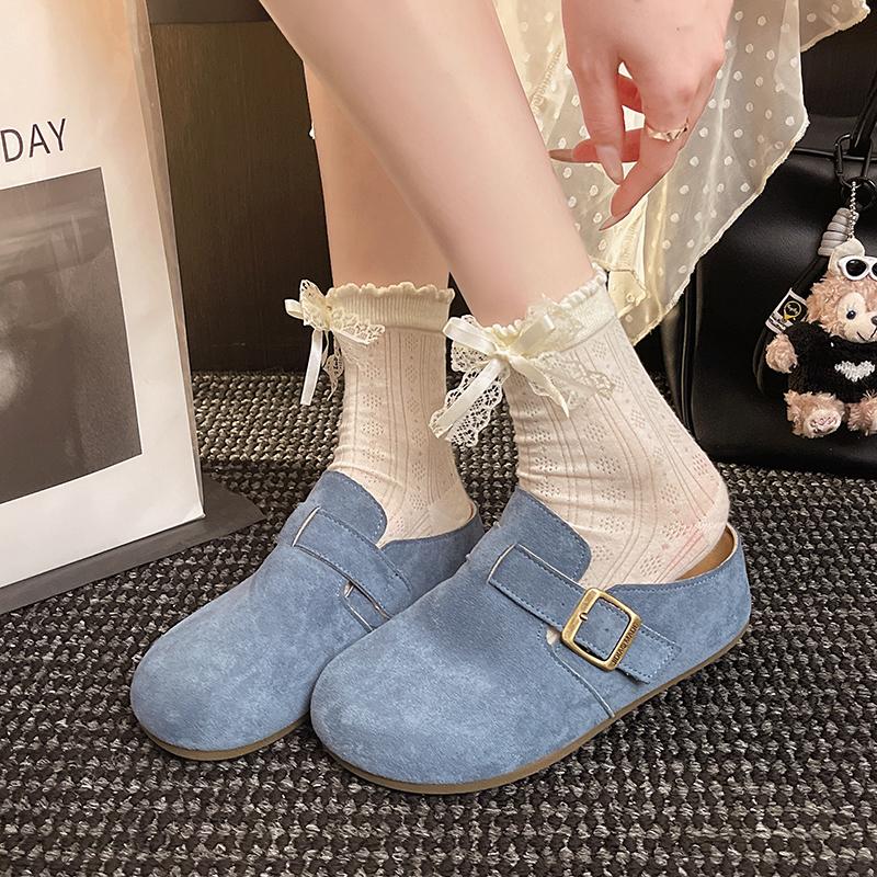 Fashion 2025 Spring and Autumn New Women's Fashion Style Half Drag Shoes with Thick Sole and Medium Heel Casual Outerwear Shoes