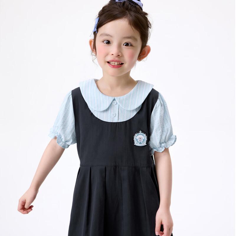 Girls' Faux Two-Piece Cartoon Embroidered Dress