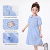 Xiao Yin Man Girls' Plaid Bunny Embroidered A-Line Dress