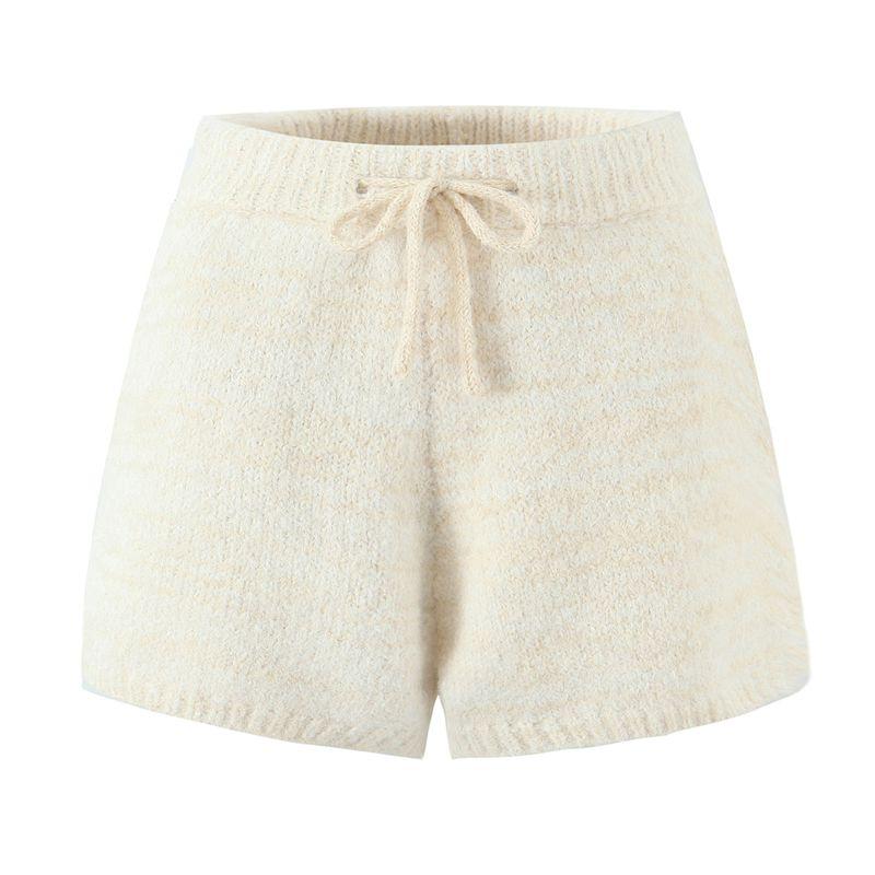 

Close Your Eyes and Put Cream Soft French style Gentle Sweet Girl Temperament Lapel Soft Glutinous Sweater Cardigan Knit shorts Set Soft milky white shorts (with pockets) M