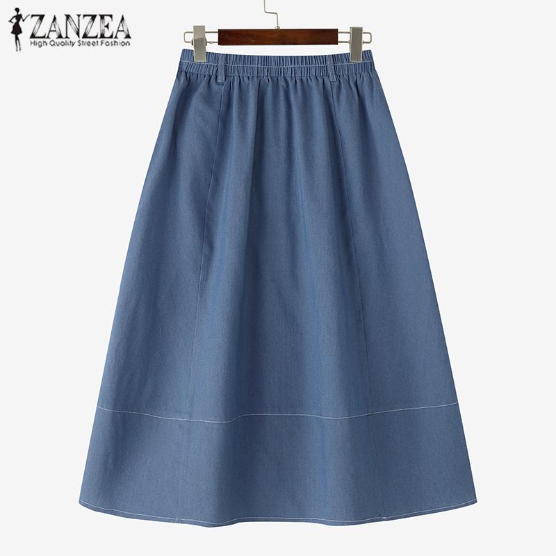 ZANZEA Women Casual Patch Pocket Elastic Waist Loose Skirt