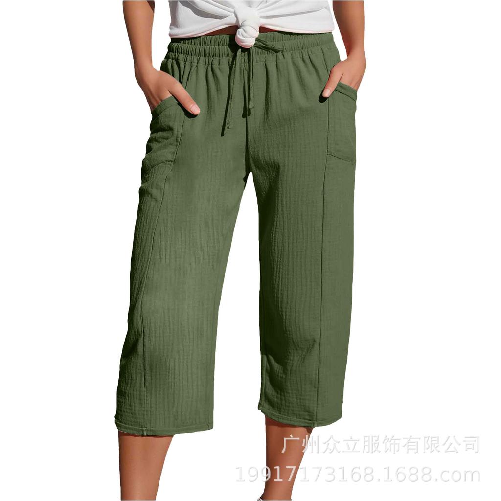 Women's Elastic Waist Cropped Pants In Multiple Colors