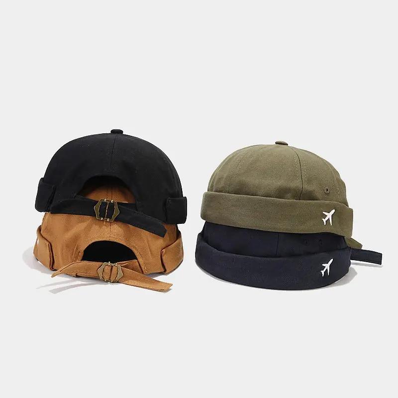 Four Seasons Cotton Cartoon Aircraft Embroidery Docker Cap Brimless Hat Beanie Hats Landlord Sailor Cap Men and Women 104