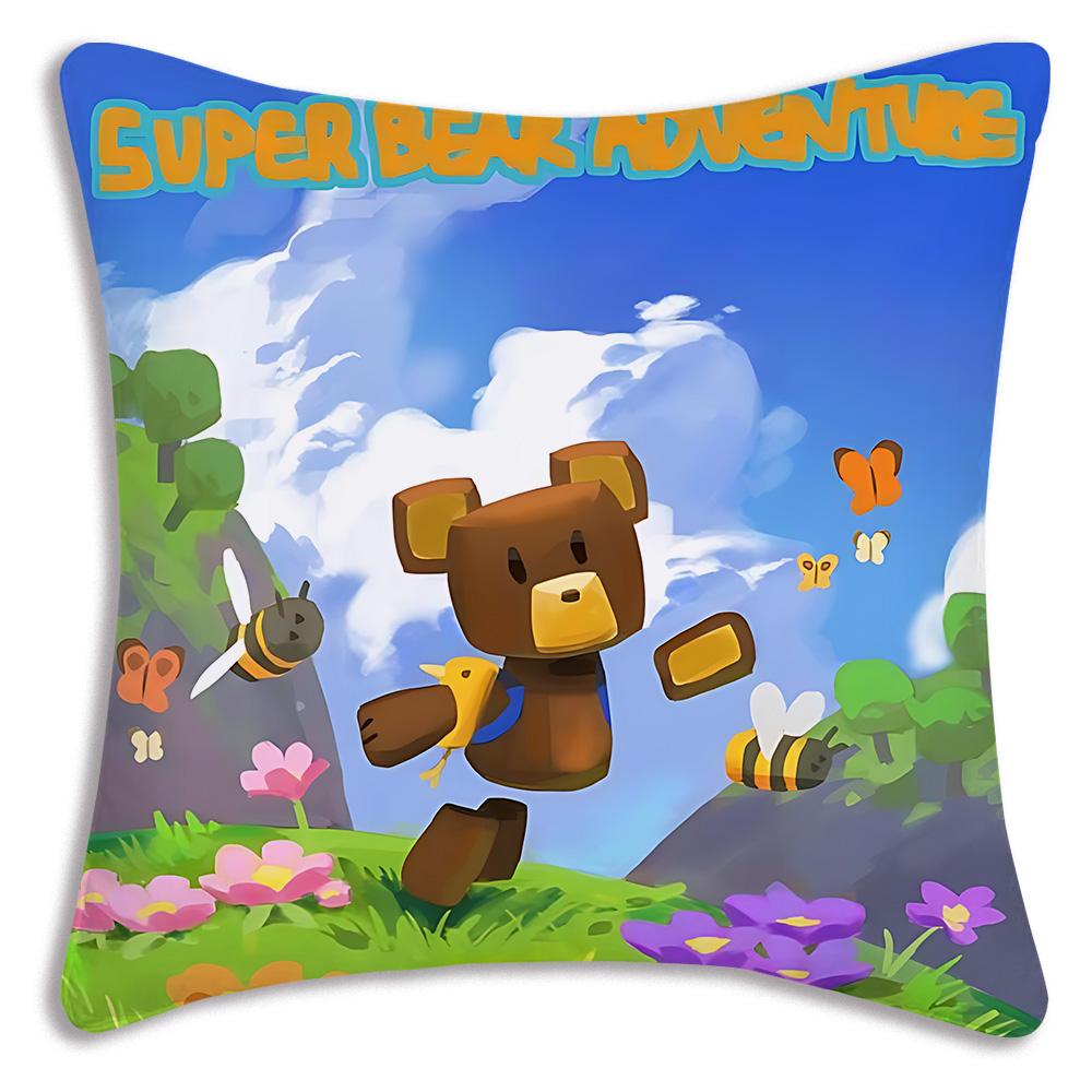 Fundas de almohada de juego S-Super Bear A-Adventure, fundas de cojín decorativas de sofá con estampado de dibujos animados para el hogar, de felpa corta y con estampado a doble cara.