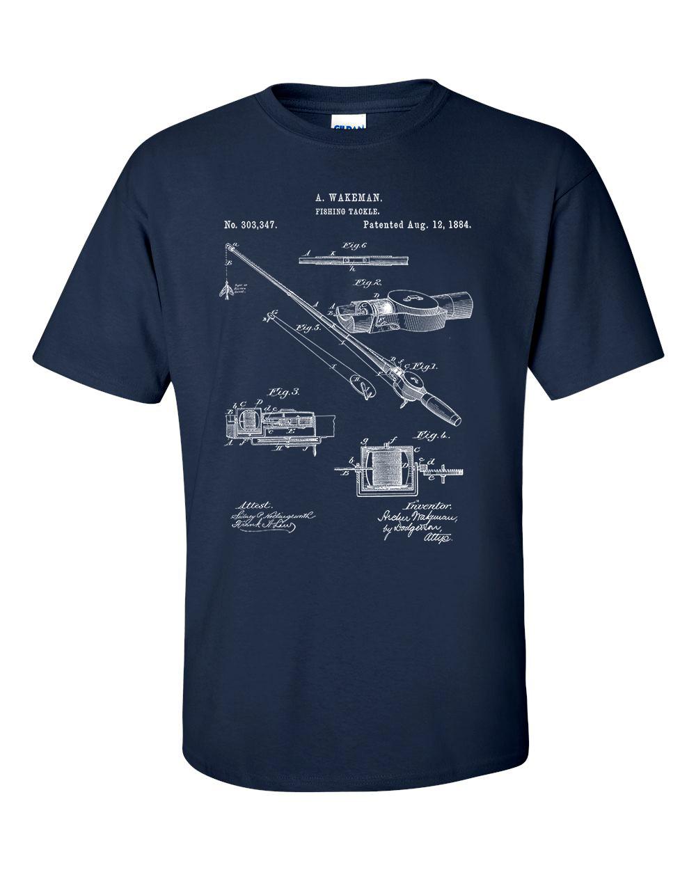 Fishing Rod T-shirt Fishing Tackle Patent Fisherman Fishing Shirt XXXXL