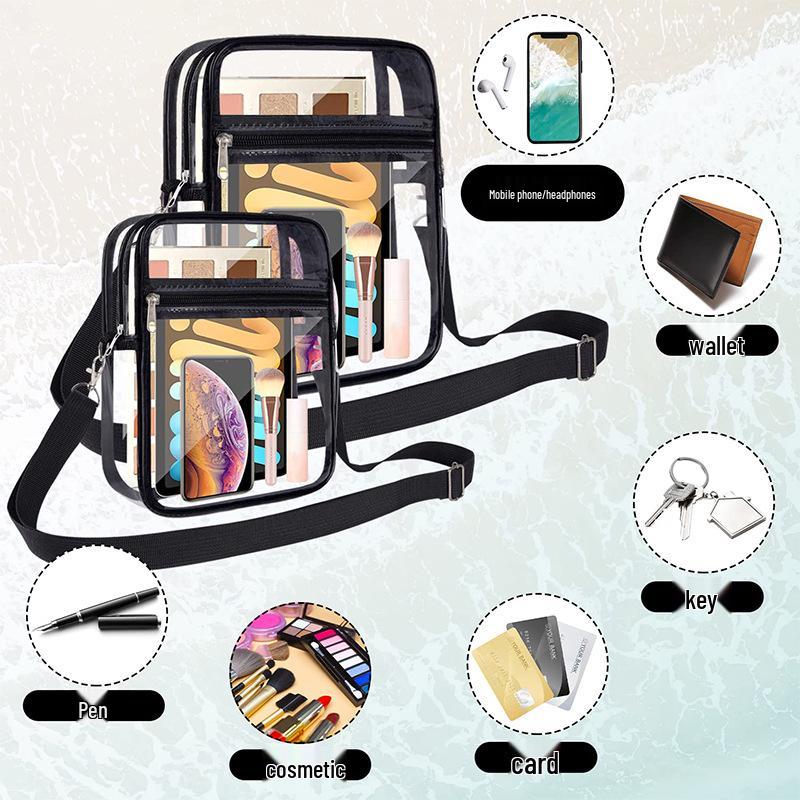 Adjustable PVC Transparent Crossbody Bag with Zipper for Concerts and Sports