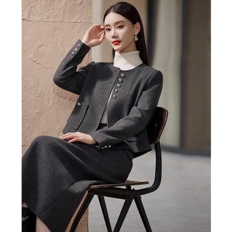 Hang Yi Ge Women's Wool Blend Coat & Skirt Set