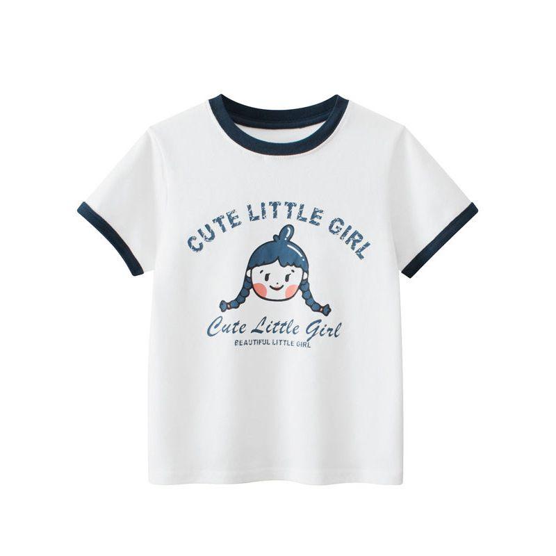 Brand Export Original Children's Clothing Summer New Style Cartoon Girl Print Pure Cotton Short-Sleeved T-Shirt Round Neck Youth Clothing