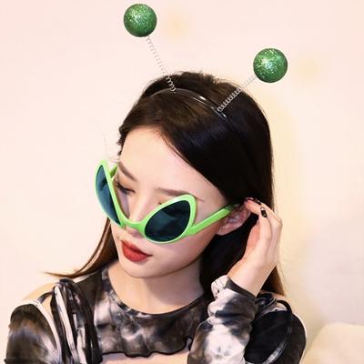 Yousheng Alien-Antenne, lustiges Stirnband, grüne Fliegenbrille, leichte Brille für Erwachsene und Kinder für Halloween-Ankleideparty