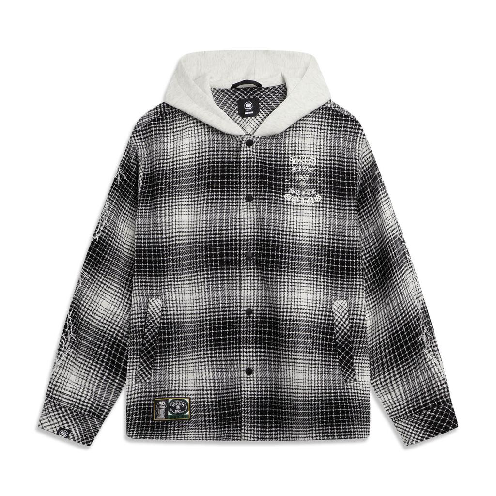 Li-Ning Minimalist Versatile Color Block Hooded Jacket Men Jackets Black White Plaid AFDVH89-1