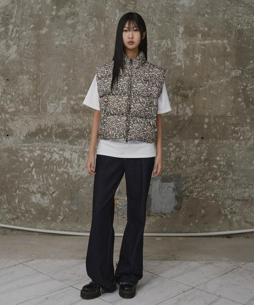 Erer Leopard Print Down Vest Khaki
