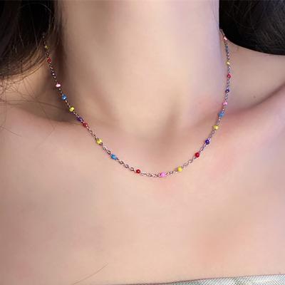 Färgglad rund bönchoker i rostfritt stål Mode Enkel pärlkedja Halsband Vintage Halsband för Kvinnor Allergivänliga Smycken
