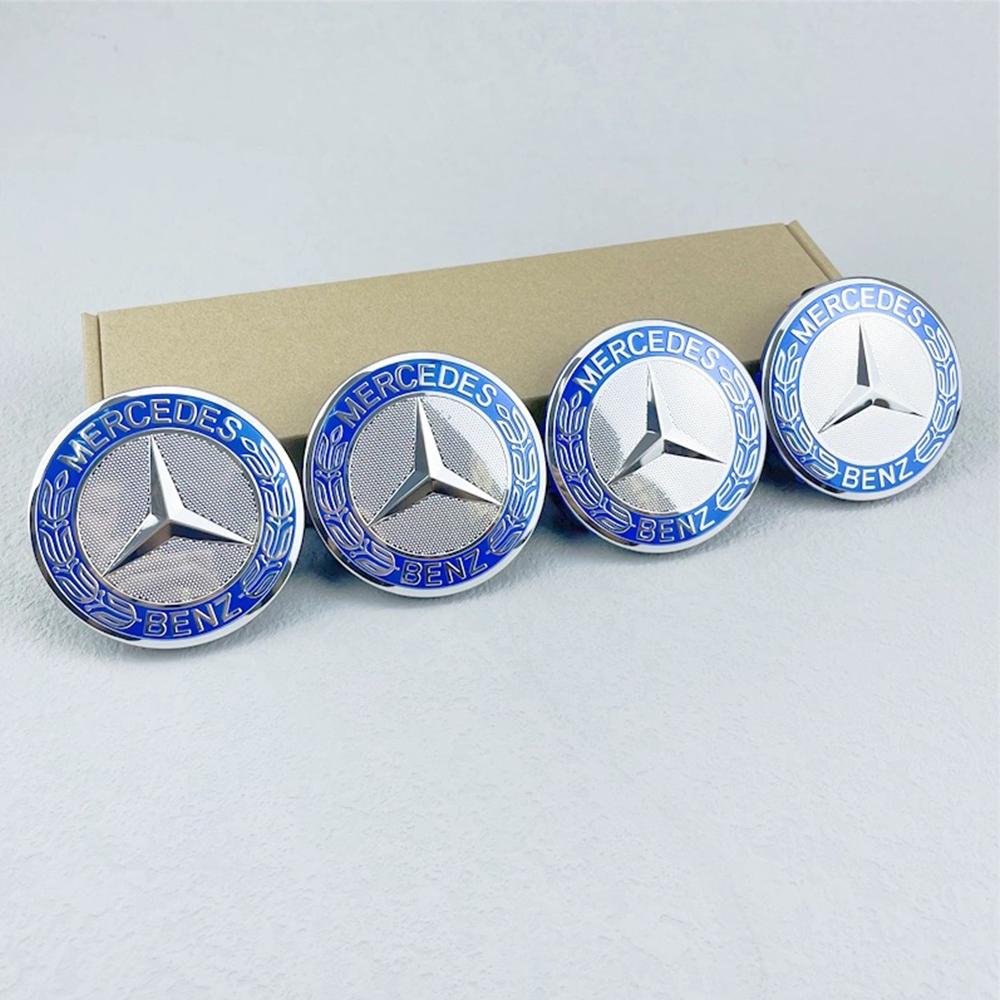 4 stycken 75MM Blå fälgkåpa Emblem märke för Mercedes Benz C180 C200 E200 E260 E300 ML350 A1714000025 W230 W210 W211 W221 W219