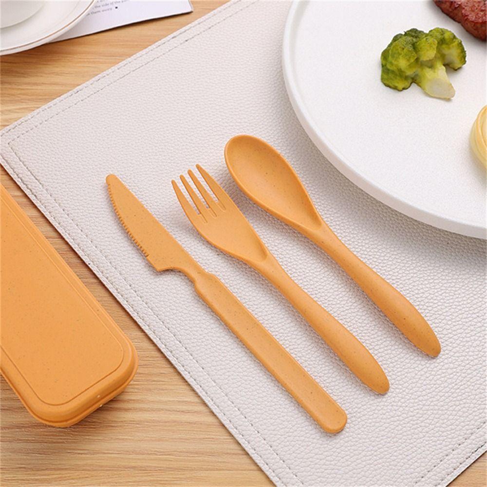 Wheat Straw Travel Utensils With Case Camping Spoon Fork Camping Utensil Set  Picnic Hiking
