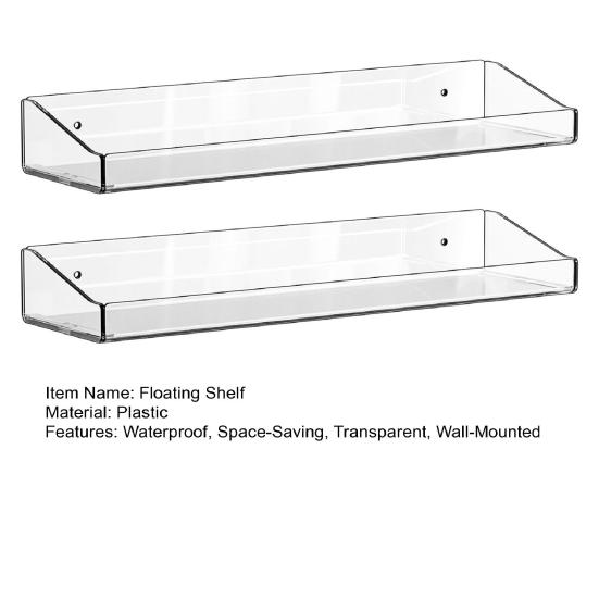 2Pcs Clear Acrylic Floating Shelves Waterproof Wall Shelves Modern Display Shelves for Bathroom Bedroom Kitchen Living Room