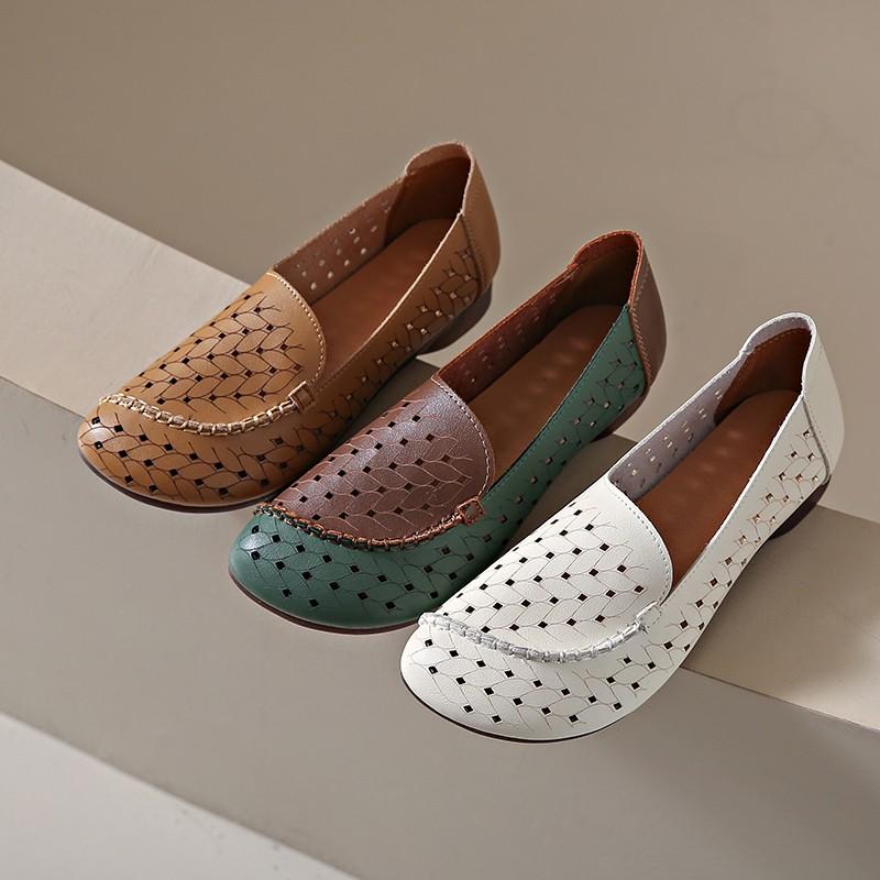 fashion New Fashion Leather Shoes Women's Casual Flats Women's Shoes Temperament Hollow Out Mom's Shoes