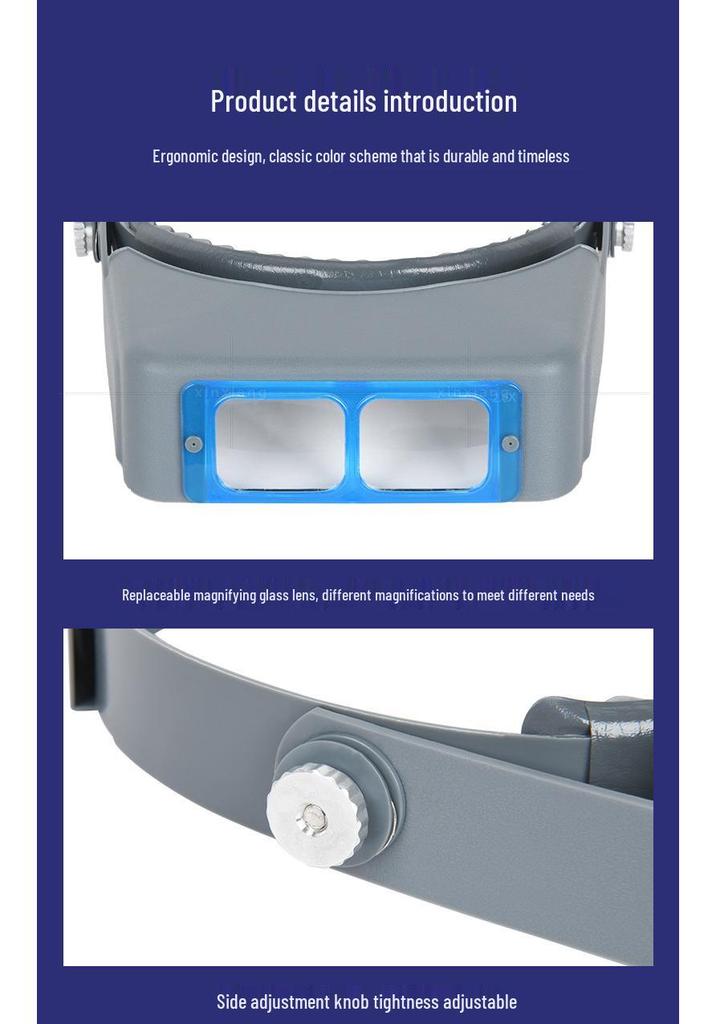 Head-Mounted Magnifying Glass with Four Replaceable Lenses for Phone Repair & Cross-Stitch