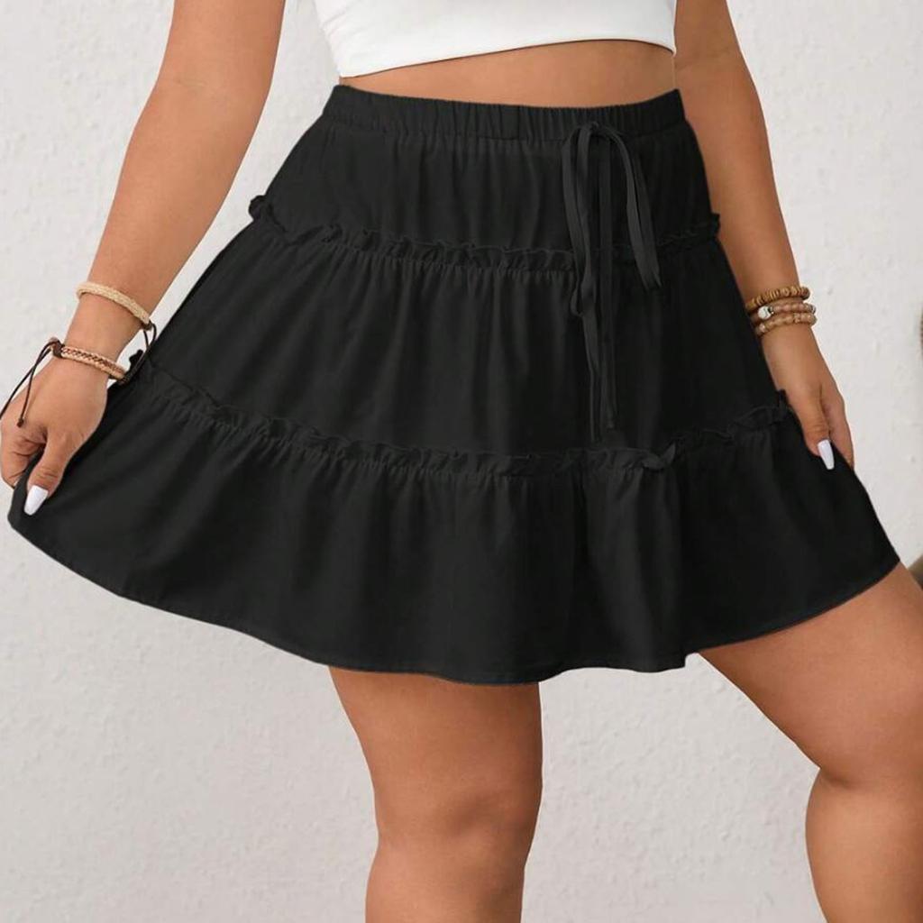 Women's Plus Size Ruffle Flared Skirts Elastic Waist Flowy Skirt With Lined Shorts