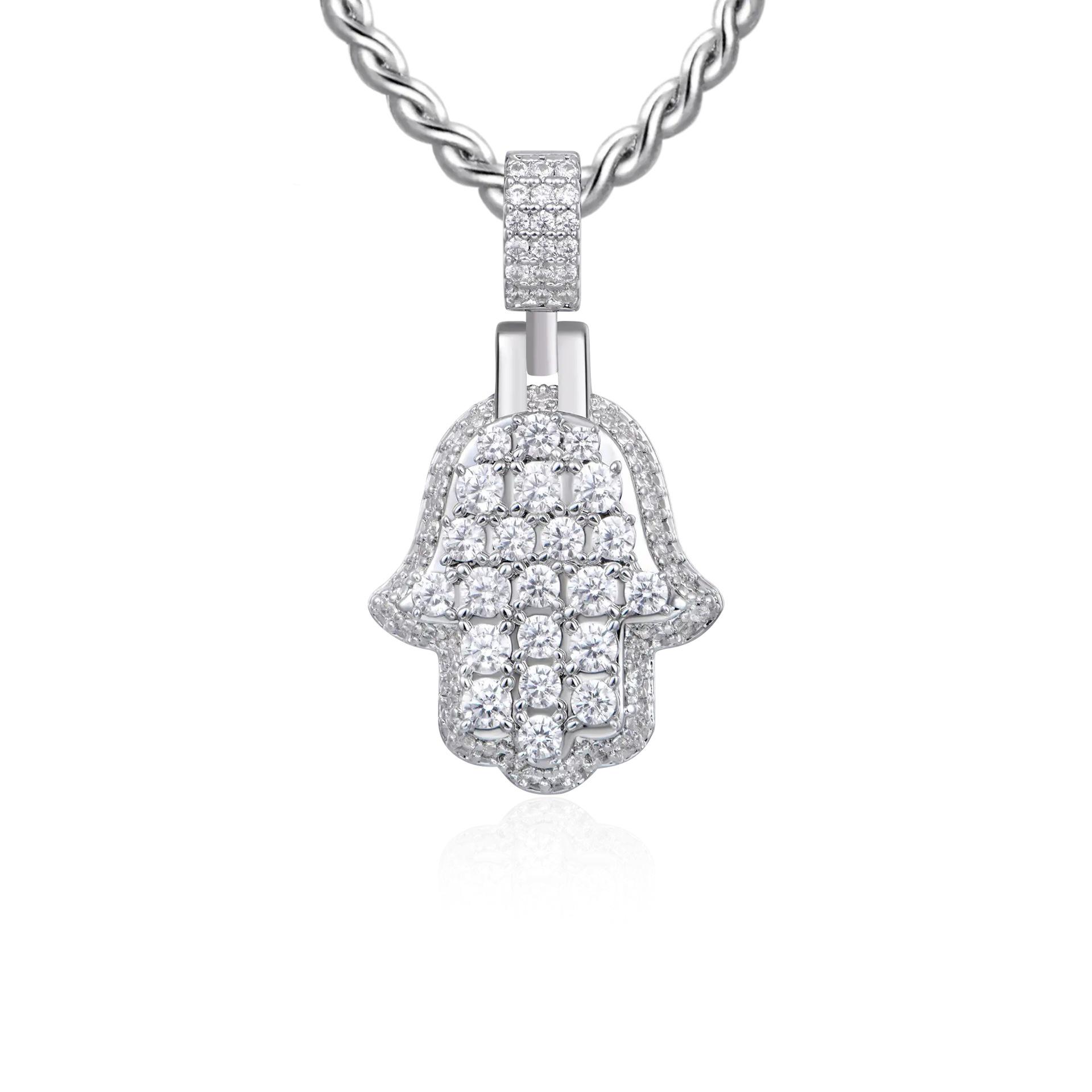 Exquisite Cross Palm Pendant Zircon Hip Hop Necklace with Cuban Chain