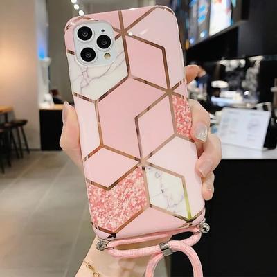 Hülle für iPhone 12 Pro Max - Glänzender Marmor - Kratzfest - Flexibel - Rosa Umhängeband - TPU