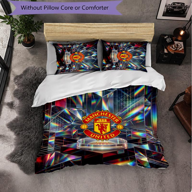 Juego de Cama de 3 Piezas con Patrón del Manchester United Suave Microfibra Funda Nórdica con Fundas de Almohada para Dormitorio