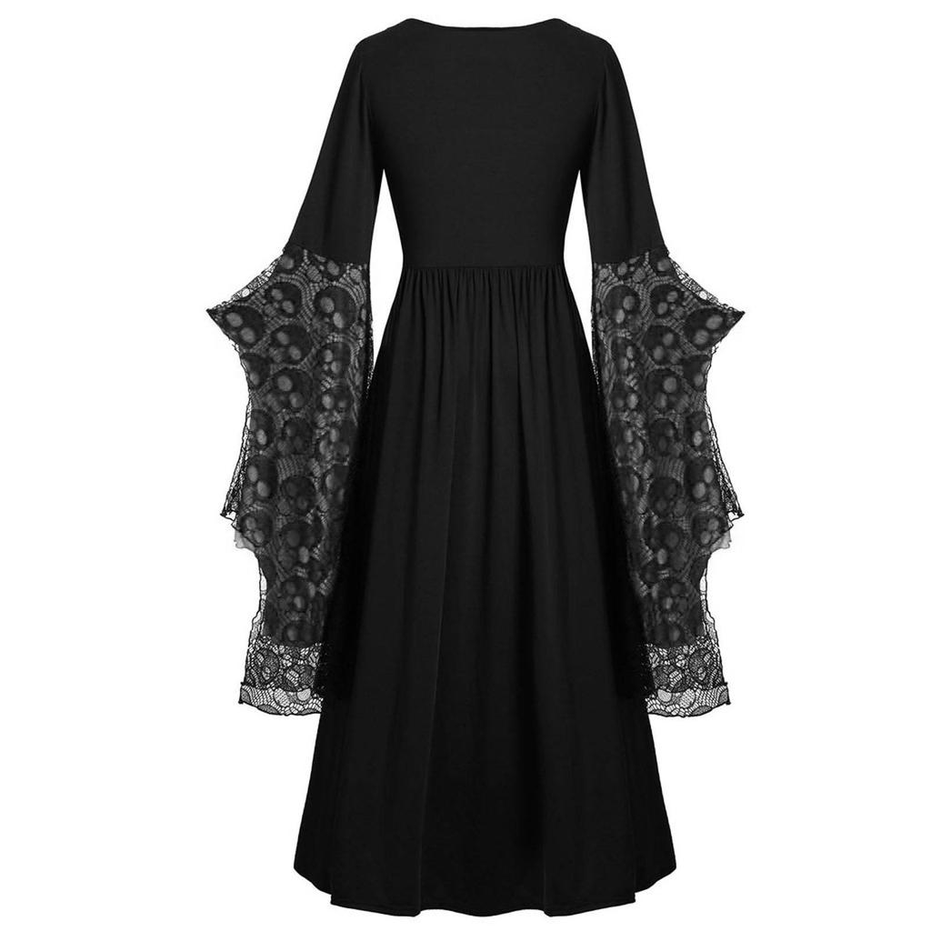 Kvinner Europeisk Retro middelaldersk domstolstil Halloween Cosplay-kostyme Voksen Skull Strap Dress Up Festantrekk